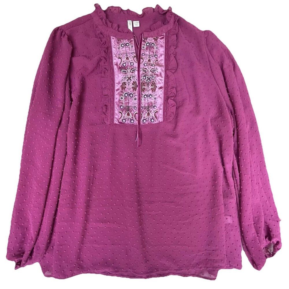 Cato Shirt Womens Size 18/20W Pink Raspberry Velvet Sheer Boho Peasant Princess